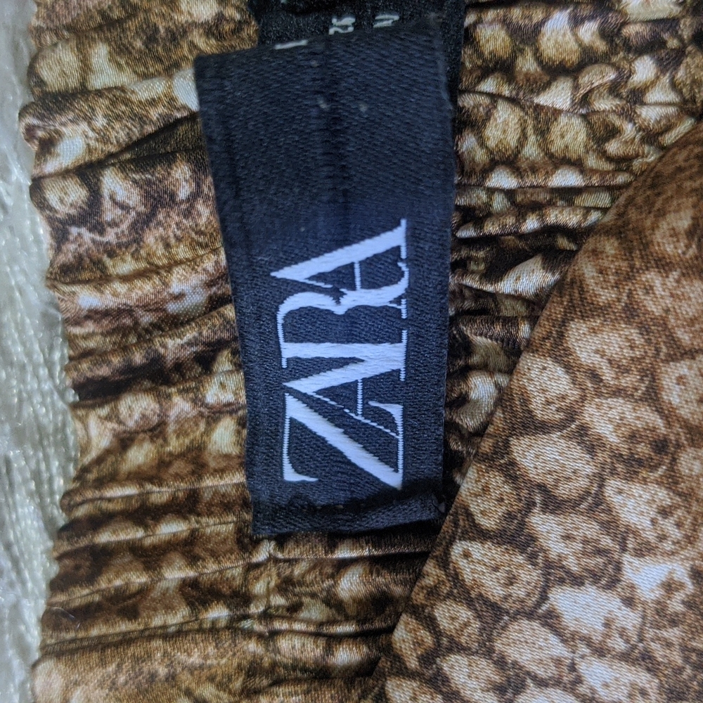 Zara Brown Snakeskin Tie Front Shorts S - Picture 6 of 7